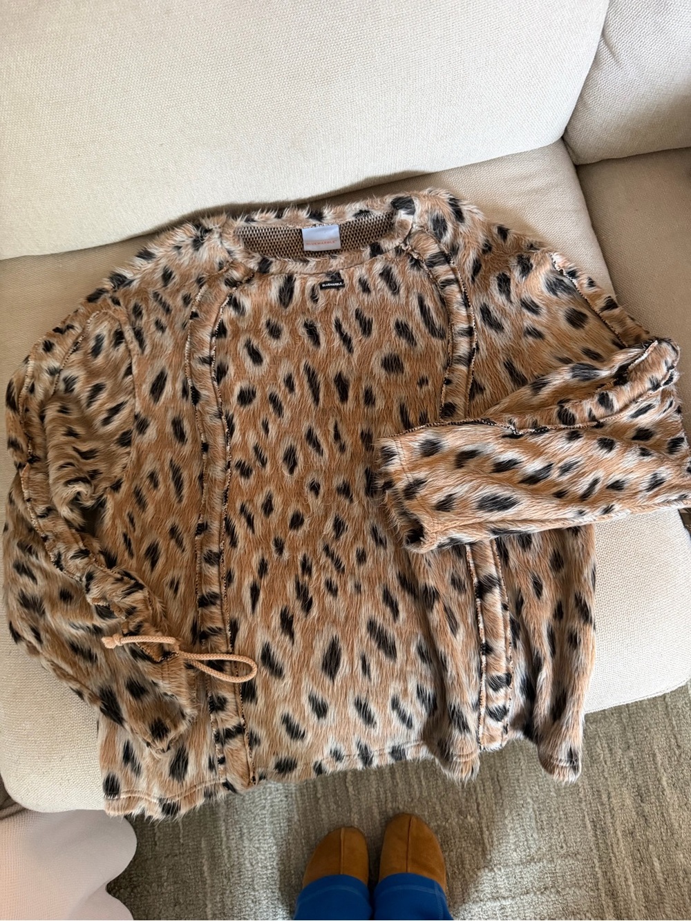 BLUEMARBLE Leopard-Print Faux Fur Pullover in Tan & Black